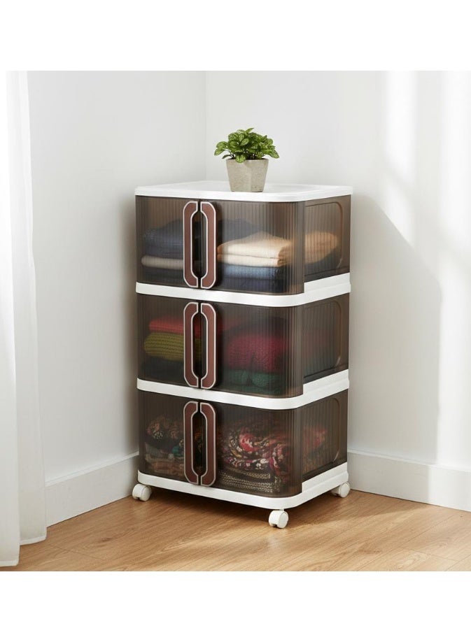 Spaceshoop 5 Tier Modern Plastic Storage Cabinet with Double Door Drawers and Wheel Brown and White Large - Image 5